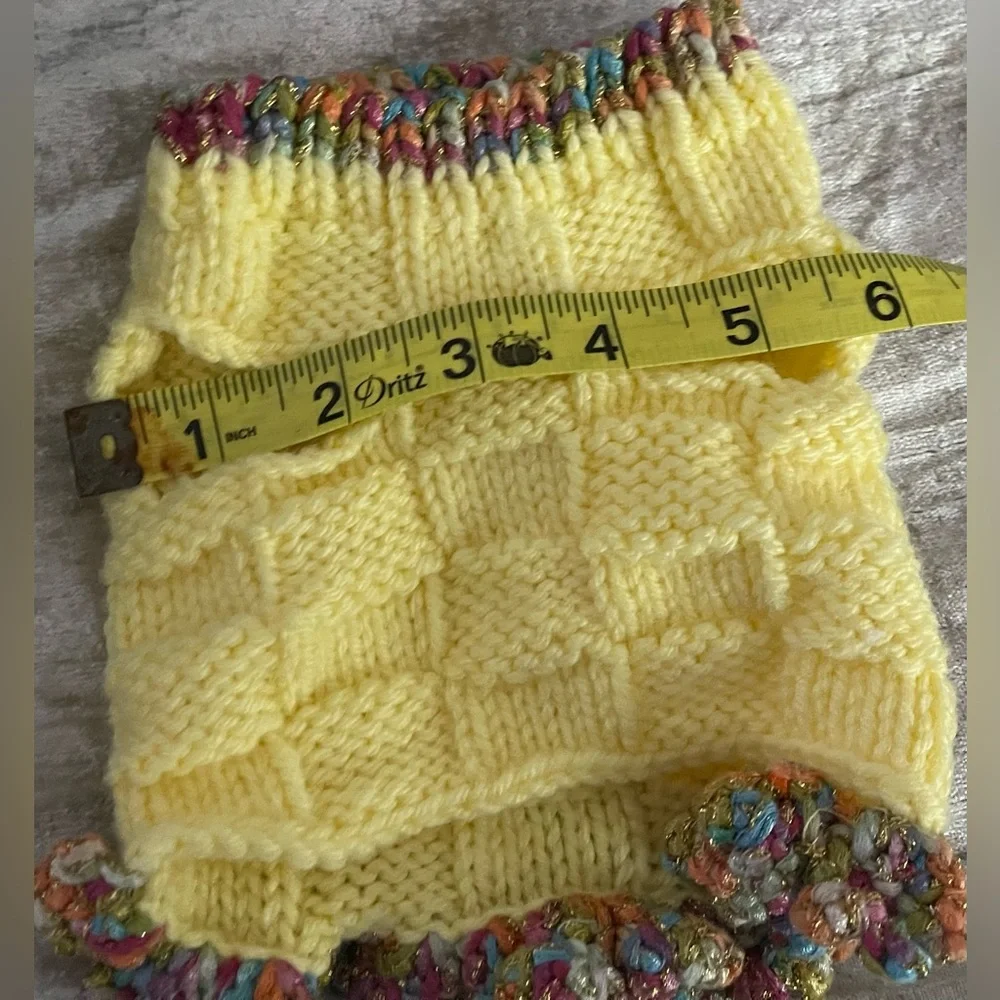 Butter Yellow Hand-Knit Dog Sweater Dress, Glitter Ruffle Collar, Small, New